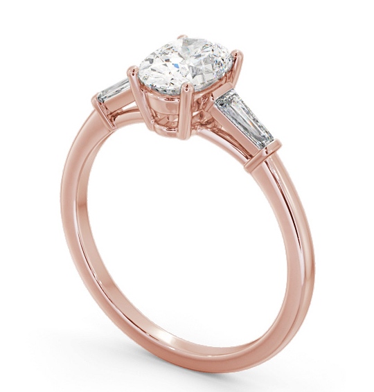 Oval Diamond Engagement Ring 18K Rose Gold Solitaire with Tapered Baguette Side Stones ENOV26S_RG_THUMB1