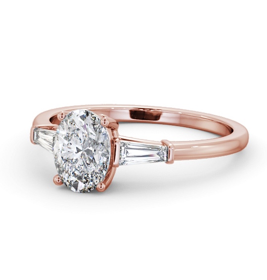 Oval Diamond Engagement Ring 18K Rose Gold Solitaire with Tapered Baguette Side Stones ENOV26S_RG_THUMB2 