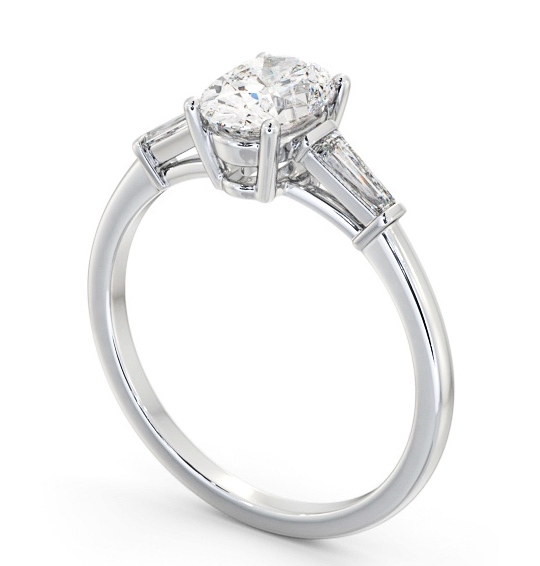 Oval Diamond Engagement Ring Platinum Solitaire with Tapered Baguette Side Stones ENOV26S_WG_THUMB1