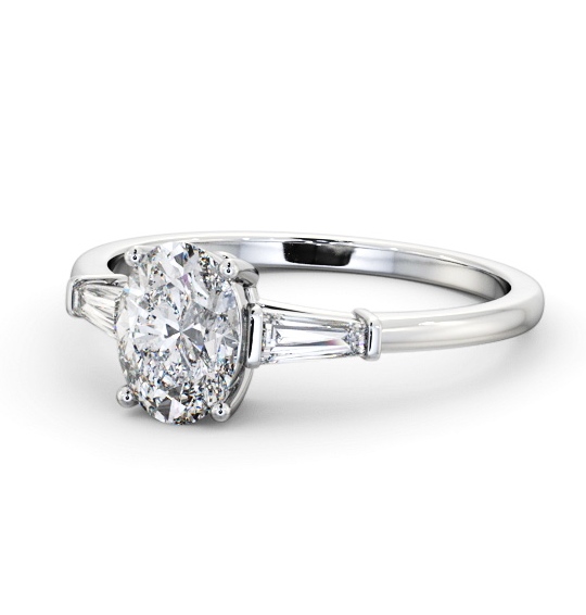Oval Diamond Engagement Ring Platinum Solitaire with Tapered Baguette Side Stones ENOV26S_WG_THUMB2 