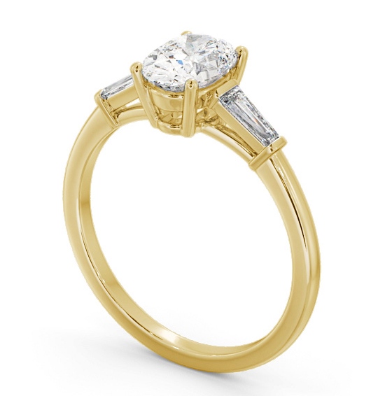 Oval Diamond Engagement Ring 18K Yellow Gold Solitaire with Tapered Baguette Side Stones ENOV26S_YG_THUMB1 