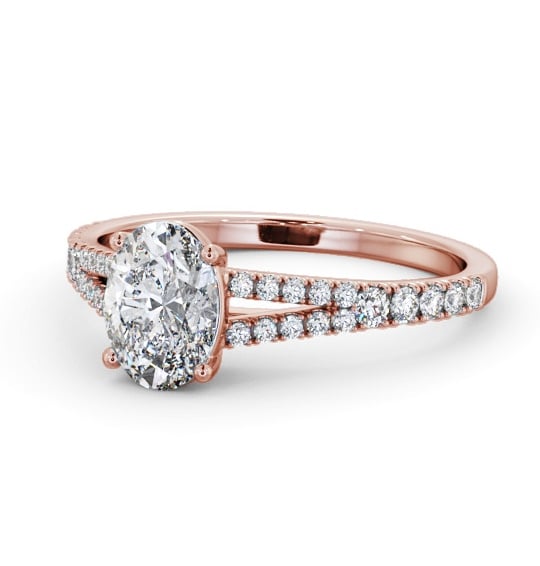 Oval Diamond Split Band Engagement Ring 18K Rose Gold Solitaire with Channel Set Side Stones ENOV27S_RG_THUMB2 
