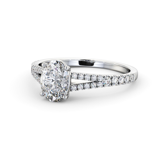 Oval Diamond Engagement Ring Palladium Solitaire With Side Stones - Bramling ENOV27S_WG_FLAT