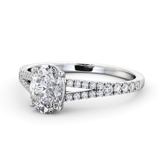  Oval Diamond Engagement Ring 18K White Gold Solitaire With Side Stones - Bramling ENOV27S_WG_THUMB2 