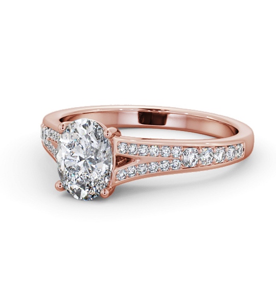  Oval Diamond Engagement Ring 18K Rose Gold Solitaire With Side Stones - Ryecroft ENOV28S_RG_THUMB2 