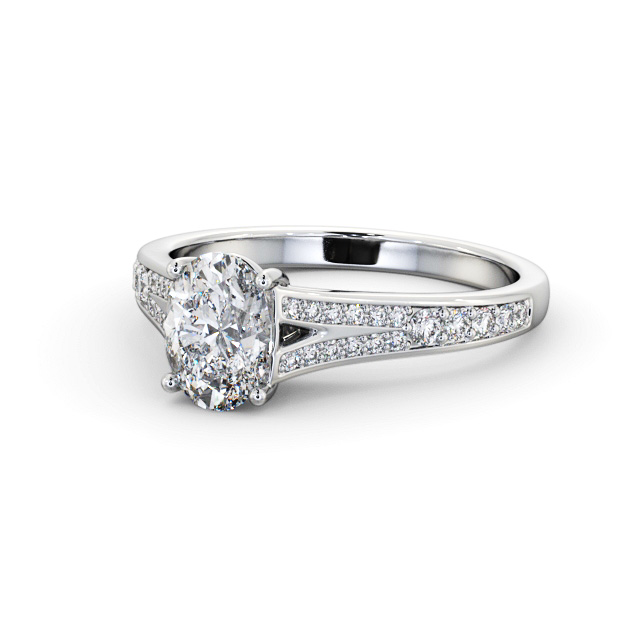 Oval Diamond Engagement Ring Palladium Solitaire With Side Stones - Ryecroft ENOV28S_WG_FLAT