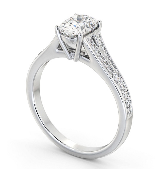  Oval Diamond Engagement Ring 9K White Gold Solitaire With Side Stones - Ryecroft ENOV28S_WG_THUMB1 