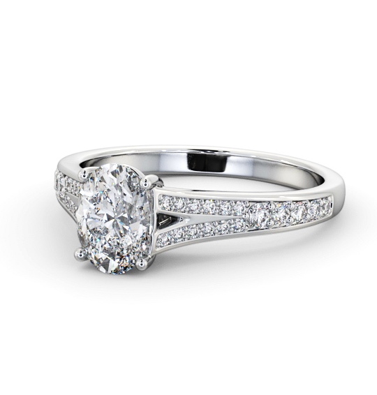  Oval Diamond Engagement Ring 9K White Gold Solitaire With Side Stones - Ryecroft ENOV28S_WG_THUMB2 