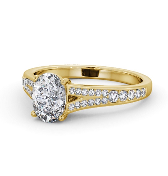  Oval Diamond Engagement Ring 18K Yellow Gold Solitaire With Side Stones - Ryecroft ENOV28S_YG_THUMB2 