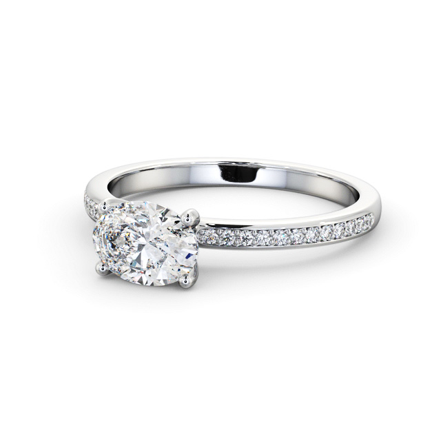 Oval Diamond Engagement Ring Palladium Solitaire With Side Stones - Farrell ENOV29S_WG_FLAT