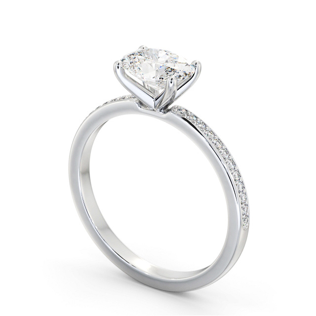 Oval Diamond Engagement Ring 18K White Gold Solitaire With Side Stones - Farrell ENOV29S_WG_SIDE