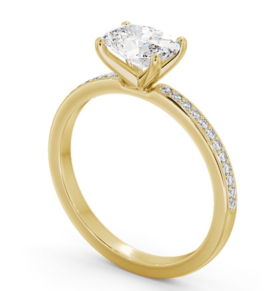 Oval Diamond East To West Engagement Ring 18K Yellow Gold Solitaire with Channel Set Side Stones ENOV29S_YG_THUMB1