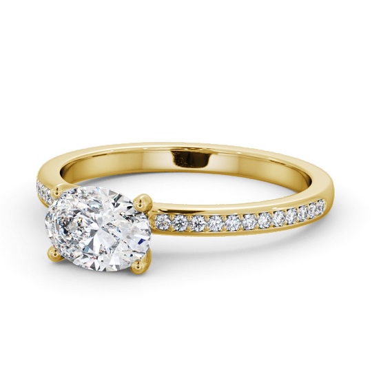  Oval Diamond Engagement Ring 18K Yellow Gold Solitaire With Side Stones - Farrell ENOV29S_YG_THUMB2 
