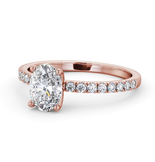  Oval Diamond Engagement Ring 9K Rose Gold Solitaire With Side Stones - Daisy ENOV30S_RG_THUMB2 