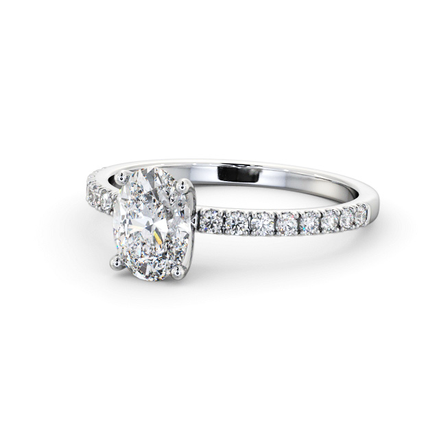 Oval Diamond Engagement Ring Palladium Solitaire With Side Stones - Daisy ENOV30S_WG_FLAT