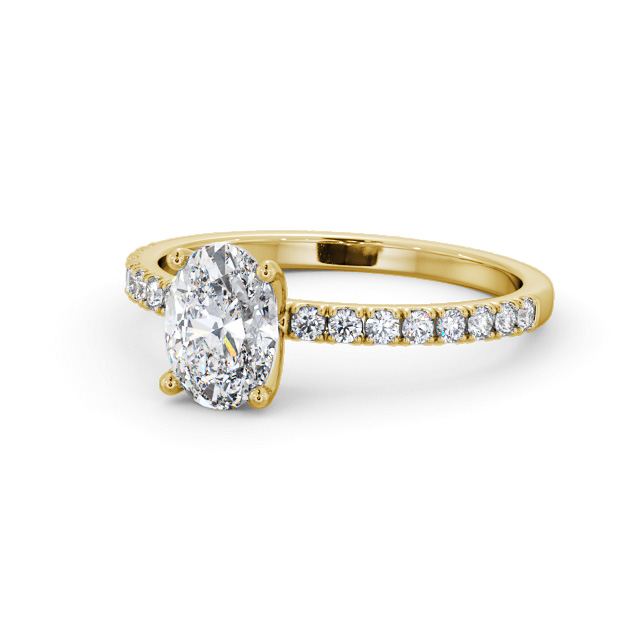 Oval Diamond Engagement Ring 18K Yellow Gold Solitaire With Side Stones - Daisy ENOV30S_YG_FLAT