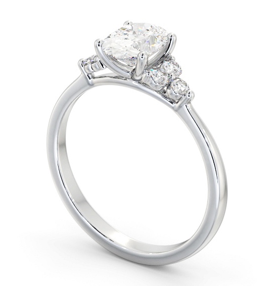 Oval Diamond Engagement Ring 18K White Gold Solitaire with Three Round Diamonds On Each Side ENOV31S_WG_THUMB1 