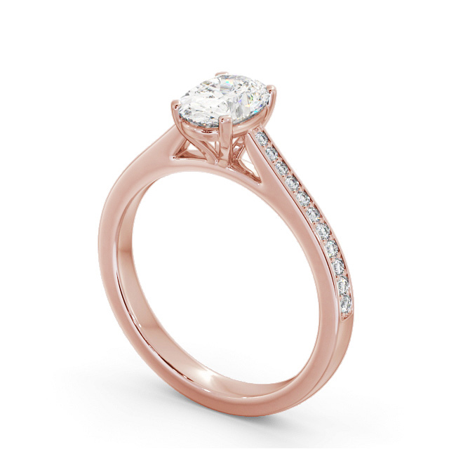 Oval Diamond Engagement Ring 18K Rose Gold Solitaire With Side Stones - Ackleton ENOV32S_RG_SIDE