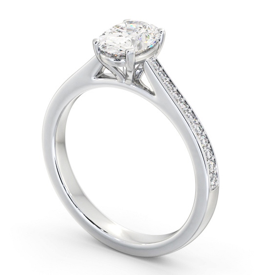 Oval Diamond 4 Prong Engagement Ring 18K White Gold Solitaire with Channel Set Side Stones ENOV32S_WG_THUMB1