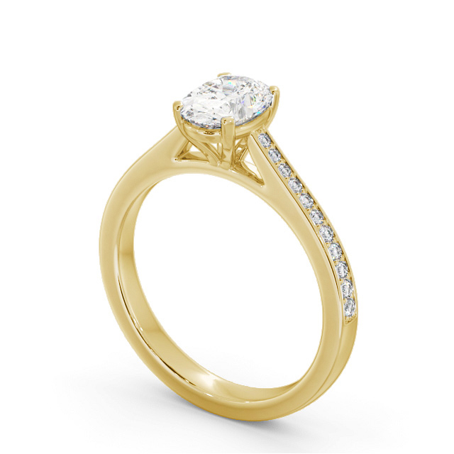 Oval Diamond Engagement Ring 18K Yellow Gold Solitaire With Side Stones - Ackleton ENOV32S_YG_SIDE