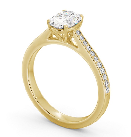 Oval Diamond 4 Prong Engagement Ring 18K Yellow Gold Solitaire with Channel Set Side Stones ENOV32S_YG_THUMB1
