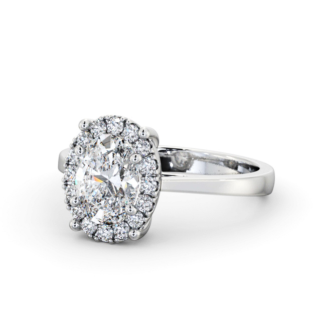 Halo Oval Diamond Engagement Ring 18K White Gold - Cladine ENOV33_WG_FLAT