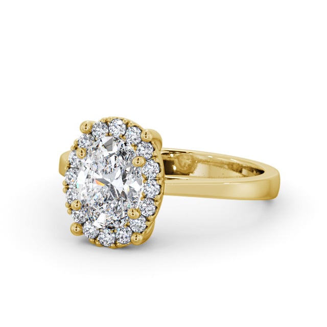 Halo Oval Diamond Engagement Ring 18K Yellow Gold - Cladine ENOV33_YG_FLAT
