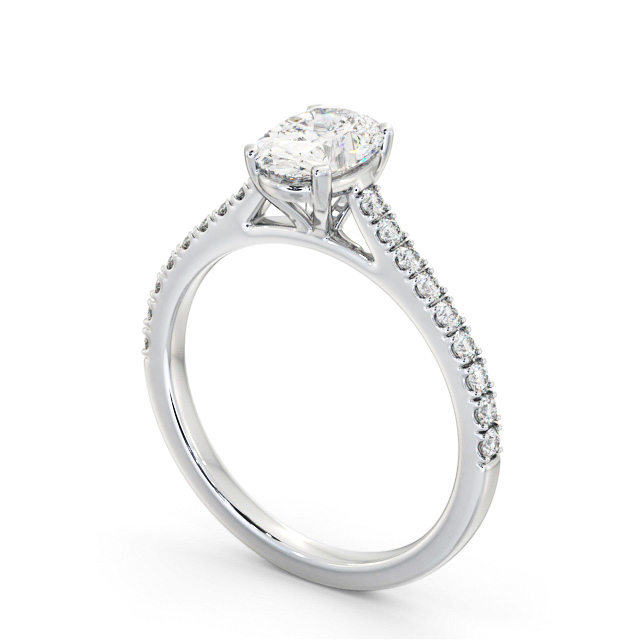 Oval Diamond Engagement Ring 18K White Gold Solitaire With Side Stones - Cortes ENOV33S_WG_SIDE