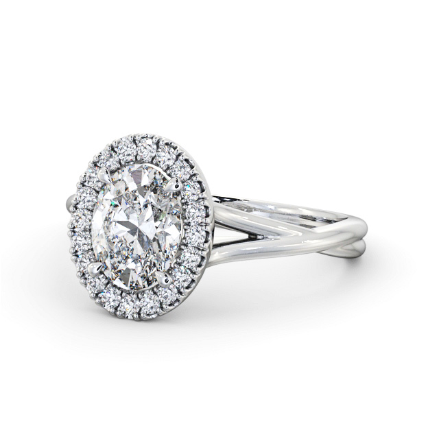 Halo Oval Diamond Engagement Ring 18K White Gold - Haclait ENOV34_WG_FLAT