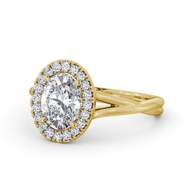 Halo Oval Diamond Engagement Ring 9K Yellow Gold - Haclait ENOV34_YG_FLAT