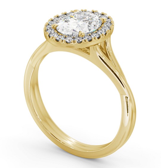 Halo Oval Diamond Crossover Band Engagement Ring 18K Yellow Gold ENOV34_YG_THUMB1