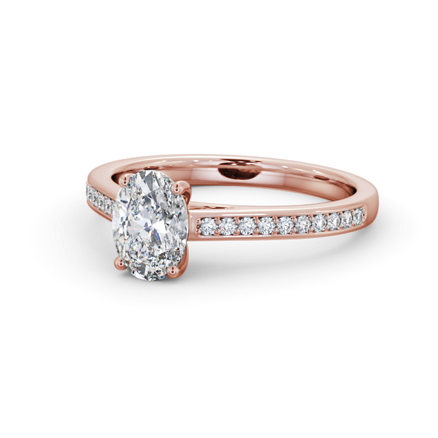 Oval Diamond Engagement Ring 18K Rose Gold Solitaire With Side Stones - Tabatha ENOV34S_RG_FLAT