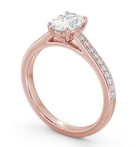 Oval Diamond 4 Prong Engagement Ring 9K Rose Gold Solitaire with Channel Set Side Stones ENOV34S_RG_THUMB1