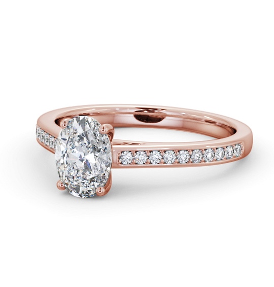 Oval Diamond 4 Prong Engagement Ring 18K Rose Gold Solitaire with Channel Set Side Stones ENOV34S_RG_THUMB2 