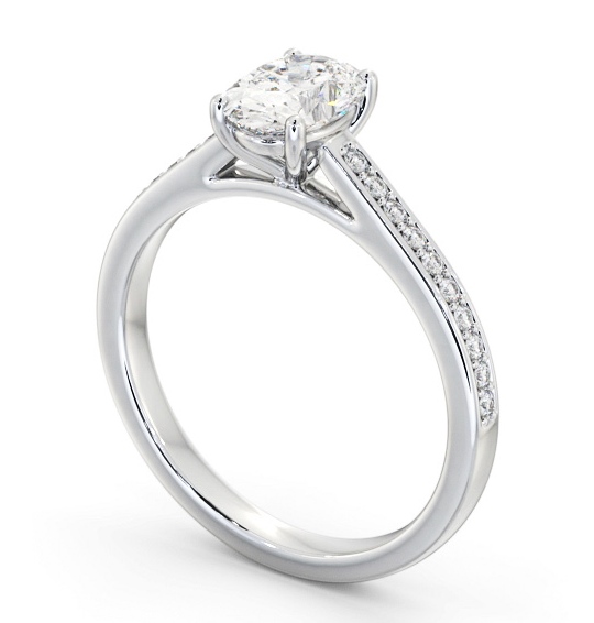 Oval Diamond 4 Prong Engagement Ring Platinum Solitaire with Channel Set Side Stones ENOV34S_WG_THUMB1