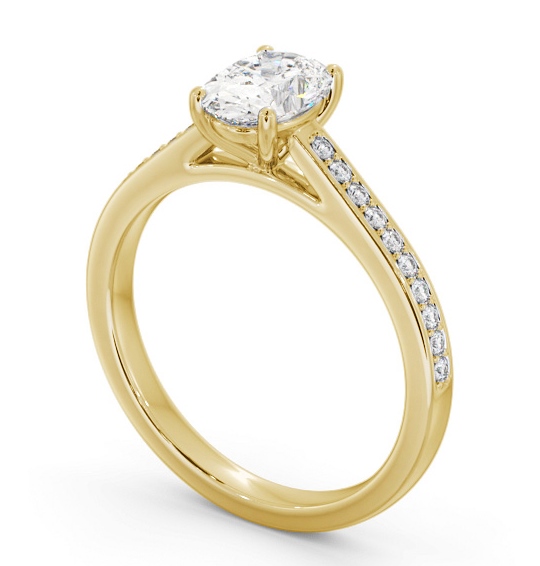 Oval Diamond 4 Prong Engagement Ring 9K Yellow Gold Solitaire with Channel Set Side Stones ENOV34S_YG_THUMB1