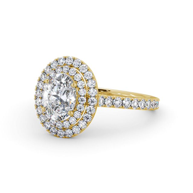 Halo Oval Diamond Engagement Ring 18K Yellow Gold - Anastasia ENOV35_YG_FLAT