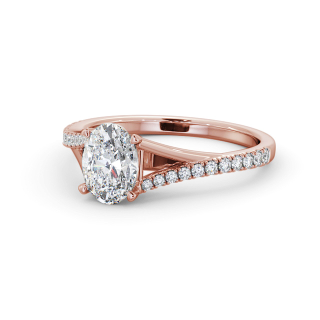 Oval Diamond Engagement Ring 18K Rose Gold Solitaire With Side Stones - Farhan ENOV35S_RG_FLAT