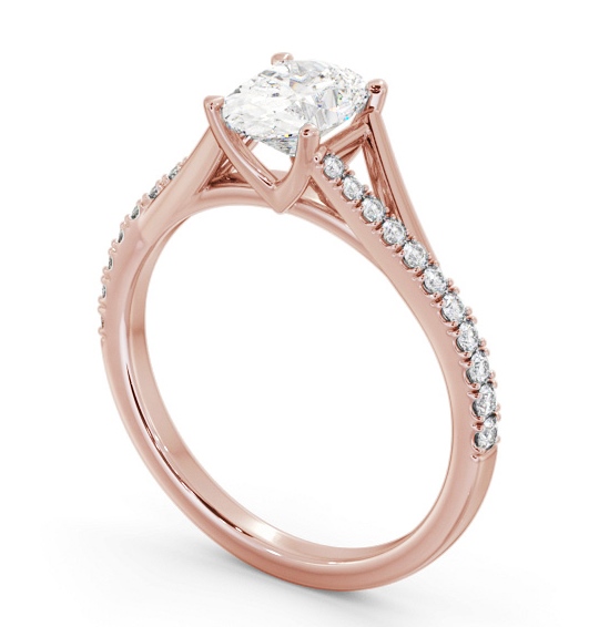 Oval Diamond Engagement Ring 18K Rose Gold Solitaire with Offset Side Stones ENOV35S_RG_THUMB1 