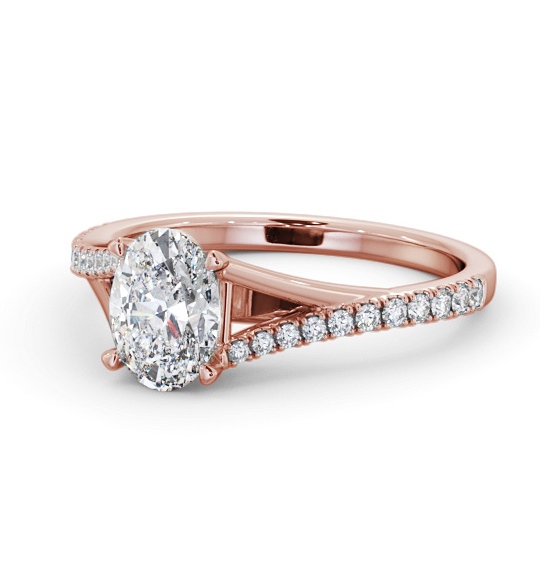 Oval Diamond Engagement Ring 18K Rose Gold Solitaire with Offset Side Stones ENOV35S_RG_THUMB2 