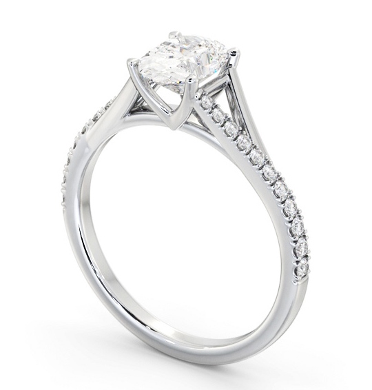 Oval Diamond Engagement Ring 9K White Gold Solitaire with Offset Side Stones ENOV35S_WG_THUMB1