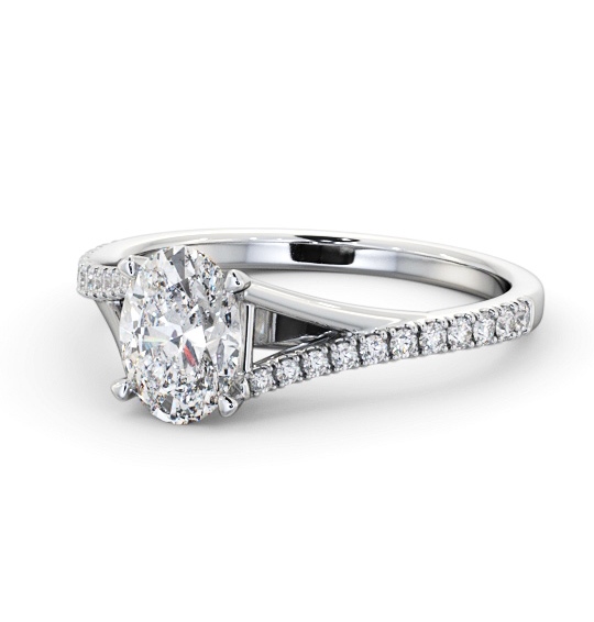Oval Diamond Engagement Ring Platinum Solitaire with Offset Side Stones ENOV35S_WG_THUMB2 
