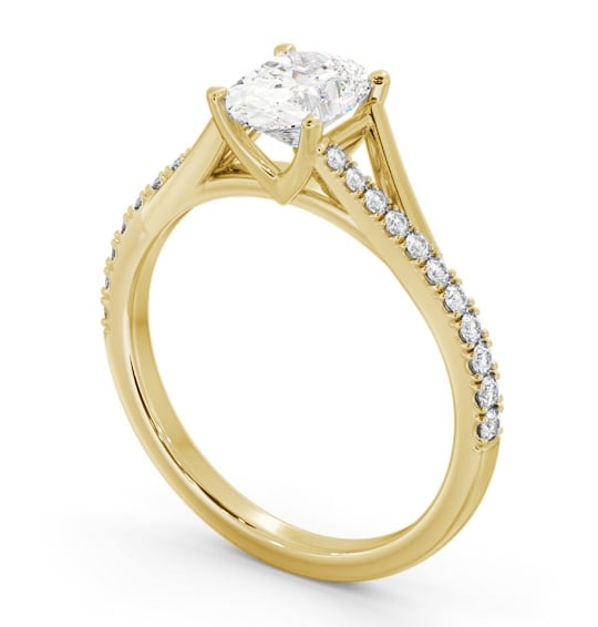 Oval Diamond Engagement Ring 18K Yellow Gold Solitaire with Offset Side Stones ENOV35S_YG_THUMB1