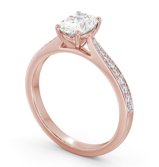 Oval Diamond Tapered Band Engagement Ring 18K Rose Gold Solitaire with Channel Set Side Stones ENOV36S_RG_THUMB1 