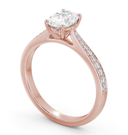 Oval Diamond Tapered Band Engagement Ring 18K Rose Gold Solitaire with Channel Set Side Stones ENOV36S_RG_THUMB1