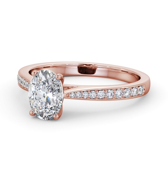 Oval Diamond Tapered Band Engagement Ring 18K Rose Gold Solitaire with Channel Set Side Stones ENOV36S_RG_THUMB2 
