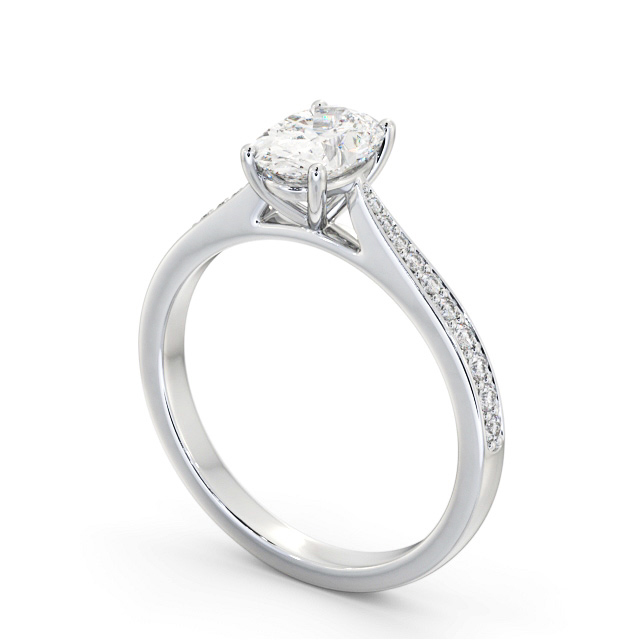 Oval Diamond Engagement Ring 9K White Gold Solitaire With Side Stones - Bromhill ENOV36S_WG_SIDE