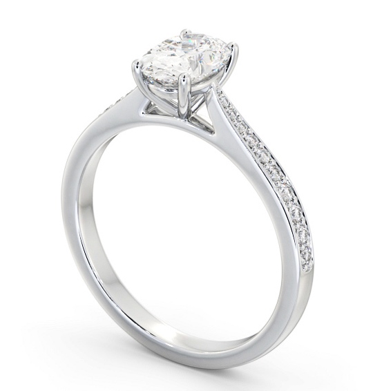 Oval Diamond Tapered Band Engagement Ring Platinum Solitaire with Channel Set Side Stones ENOV36S_WG_THUMB1 