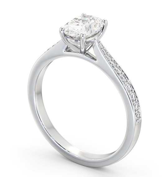 Oval Diamond Tapered Band Engagement Ring Platinum Solitaire with Channel Set Side Stones ENOV36S_WG_THUMB1