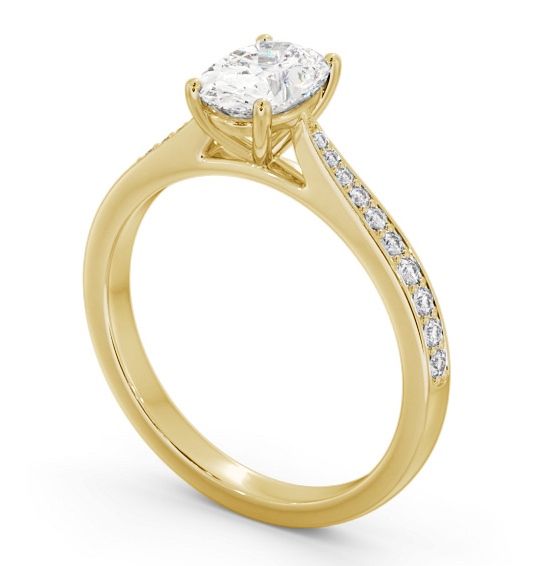 Oval Diamond Tapered Band Engagement Ring 9K Yellow Gold Solitaire with Channel Set Side Stones ENOV36S_YG_THUMB1